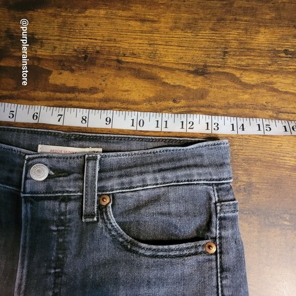 Levi's Jeans 26 Wedgie Straight High Rise Button Fly Black Wash Raw Hem Stretch - Picture 8 of 13
